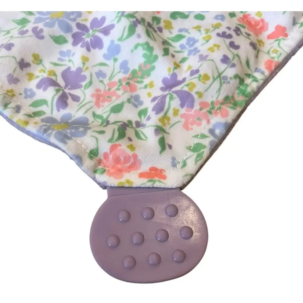Modern Baby Bunny Rabbit Lovey Security Blanket Teether Rattle Floral 12x12